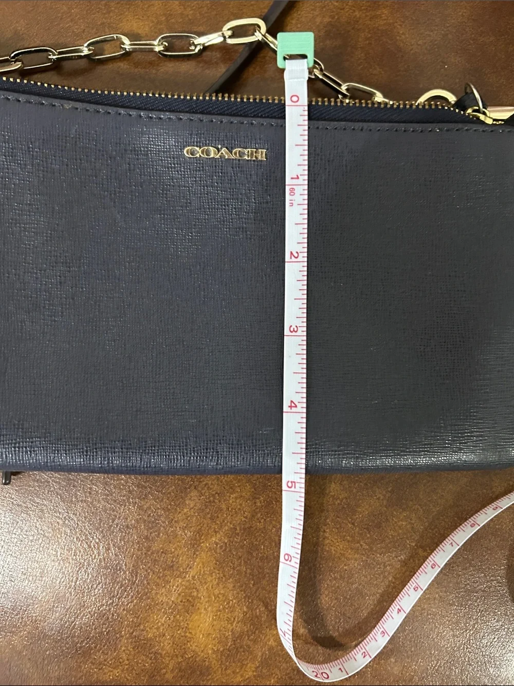 COACH Navy Leather Crossbody with Gold Chain Strap
